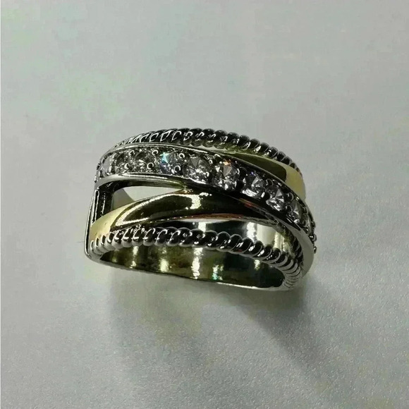 Two Tone Ring Simulated Diamonds - Picture 3 of 7